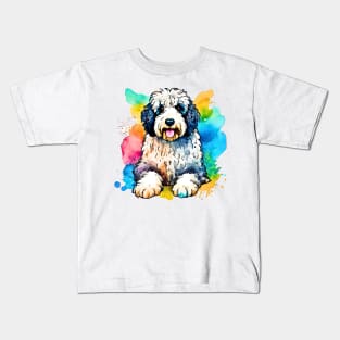 Adorable Sheepadoodle Watercolor Kids T-Shirt